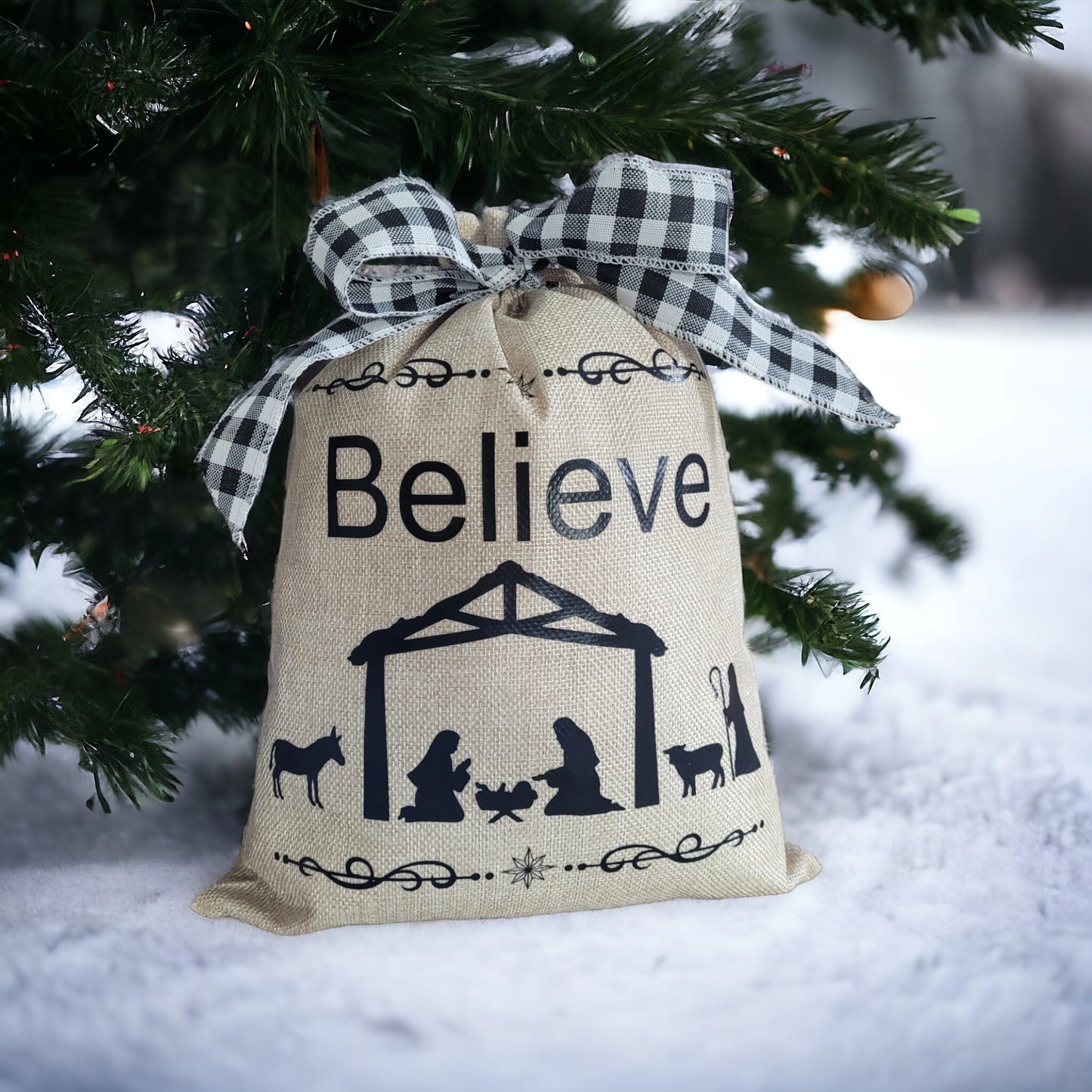 Christmas Lighted Burlap Sack