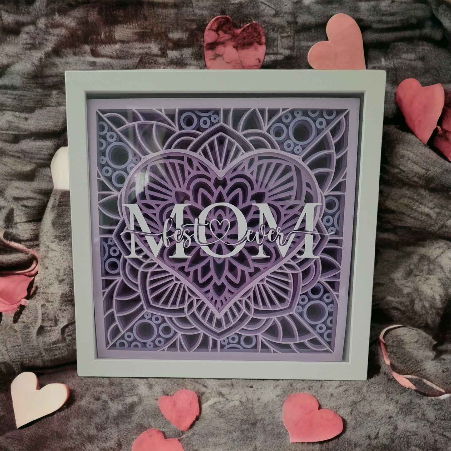 Personalized 3D Shadow Box with Layered Heart - Handcrafted Flowers, Premium Cardstock, and Vinyl Personalization