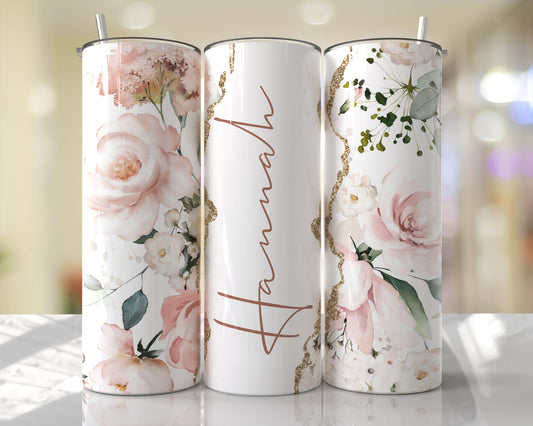 Customized Tumbler with flowers and name skinny 20oz.