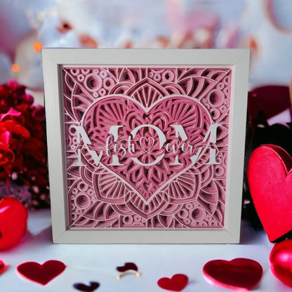 Personalized 3D Shadow Box with Layered Heart - Handcrafted Flowers, Premium Cardstock, and Vinyl Personalization